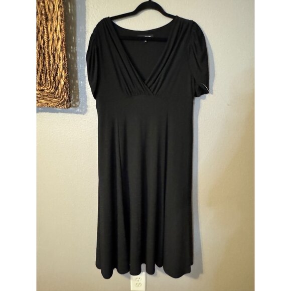 Jones NY Black Midi Dress 16 A Line Jersey Stretch Short Ruched Sleeve NEW - Picture 13 of 13